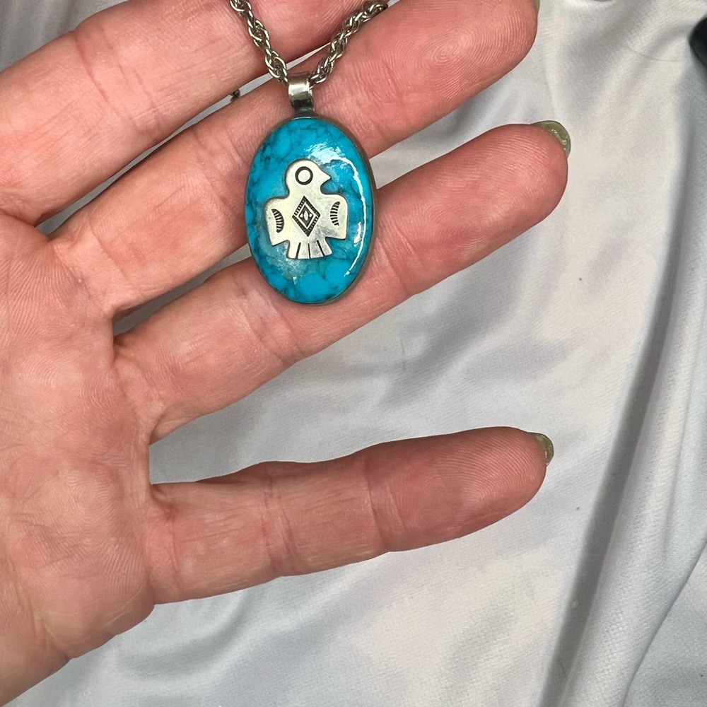 Vintage Native American Turquoise Pendant Necklace